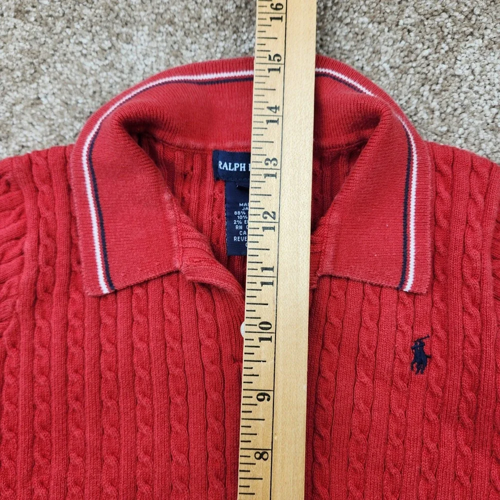 Ralph Lauren Kids Red Cable Knit Short Sleeve Polo Sweater Size 5 Tipped Collar